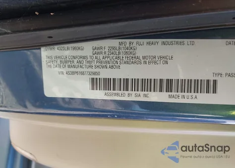 2007 Subaru Legacy 2.5I from USA, damaged, VIN 4S3BP616877329850